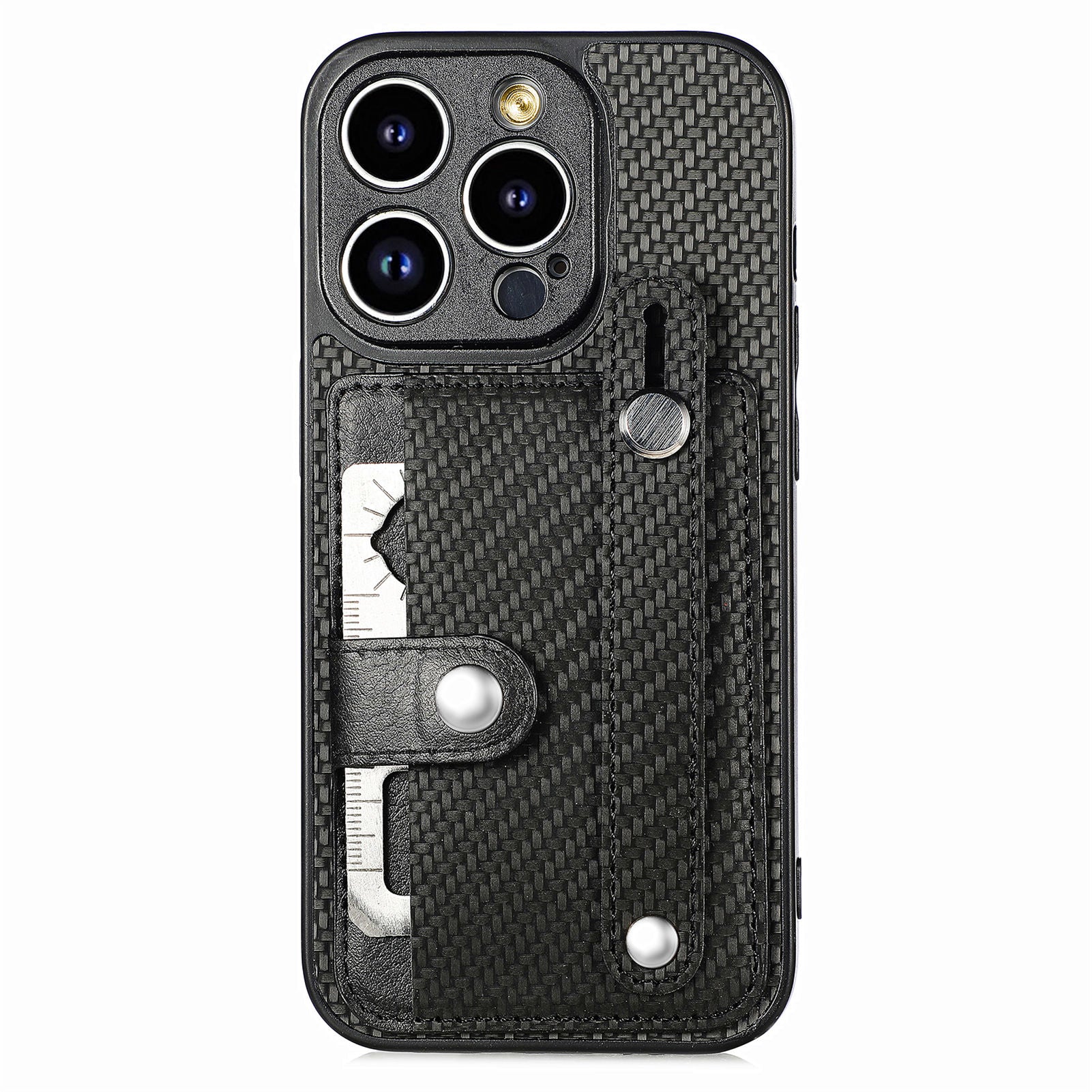 C1-01 For iPhone 13 Pro Max Card Slot Cover PC+TPU+Leather Phone Shell with Wristband Ring C1-01 For iPhone 13 Pro Max Card Slot Cover PC+TPU+Leather Phone Shell with Wristband Ring